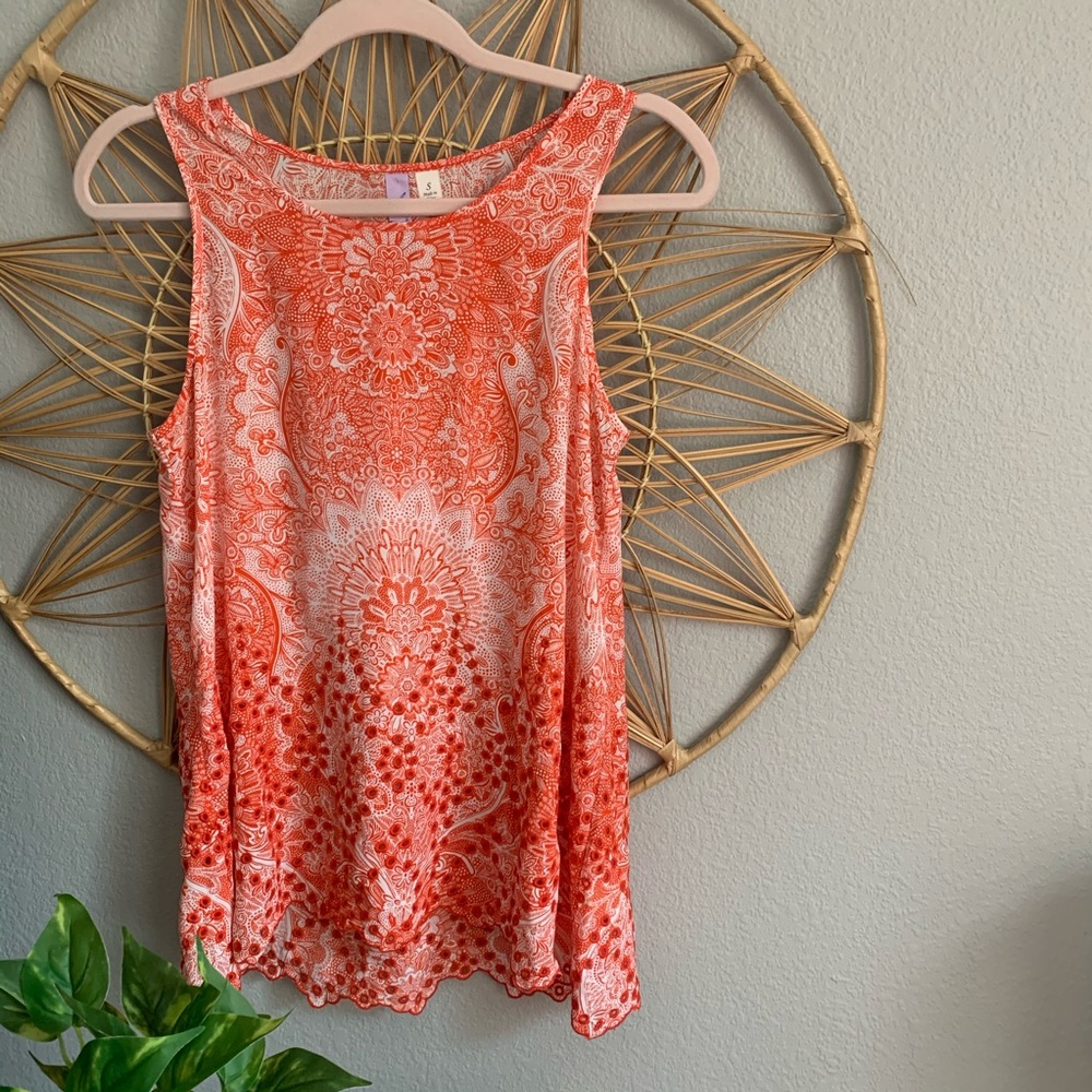 Francesca’s Alya Orange Eyelet Hem Sleeveless Top